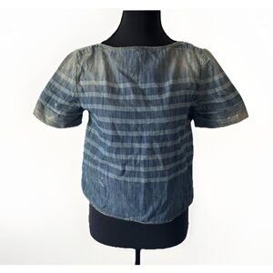 Dsquared2 Womens Short Sleeve Denim Top Shirt Distressed Size 40 Italy Grunge